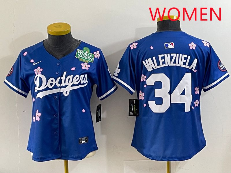 Women Los Angeles Dodgers #34 Valenzuela Blue Sakura Edition 2025 Nike MLB Jersey style 37
